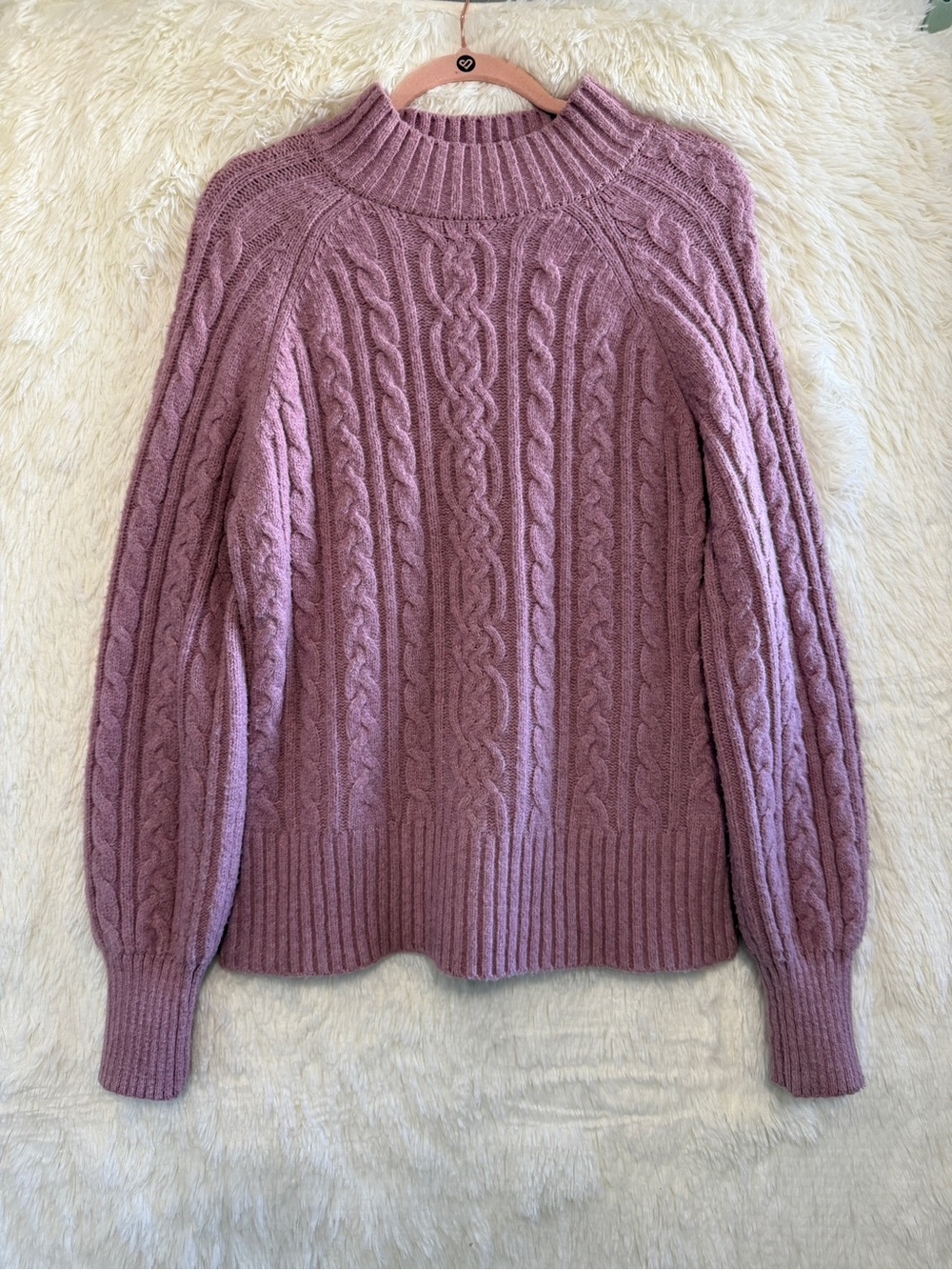 Joie Womens Chunky Cable Knit Mock Neck Sweater Size M Mauve Cozy Preppy Soft